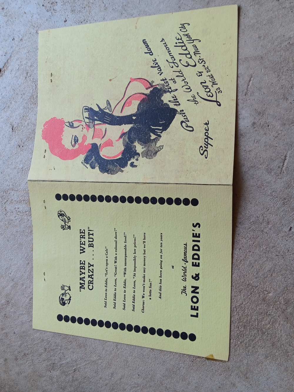 Leon & Eddie's - West 52nd Street - New York, NY vintage Supper Menu GC NYC 40s